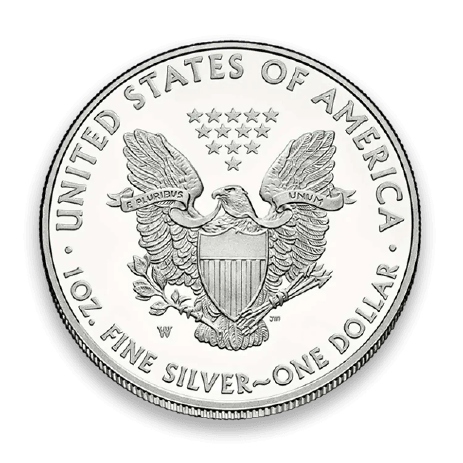 Reverse of an American Silver Eagle showing the heraldic eagle design at Pacific Precious Metals.
