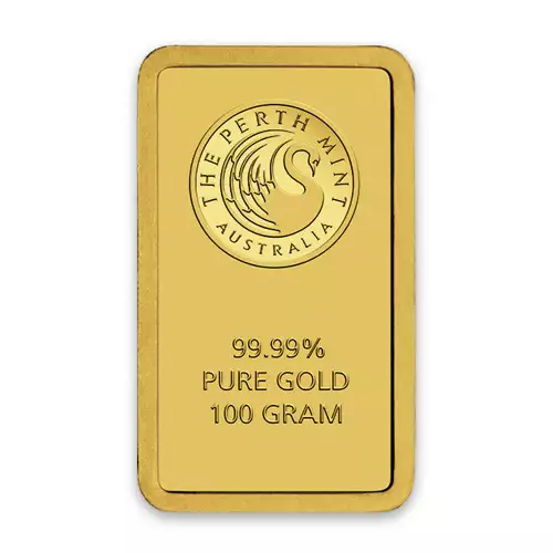 Australian Perth Mint 100g gold bar, a high-quality investment piece in minted form.
