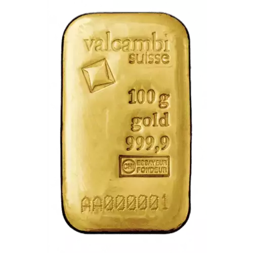 100g Valcambi Cast Gold Bar