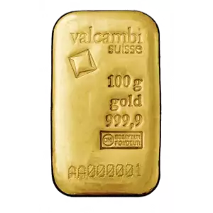 100g Valcambi Cast Gold Bar