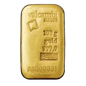100g Valcambi Cast Gold Bar