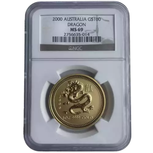 2000 1oz Australian Perth Mint Year of the Dragon NGC MS69