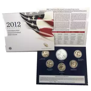 2012 Annual Uncirculated Dollar Coin Set incl W Burnished Silver Eagle - US Mint