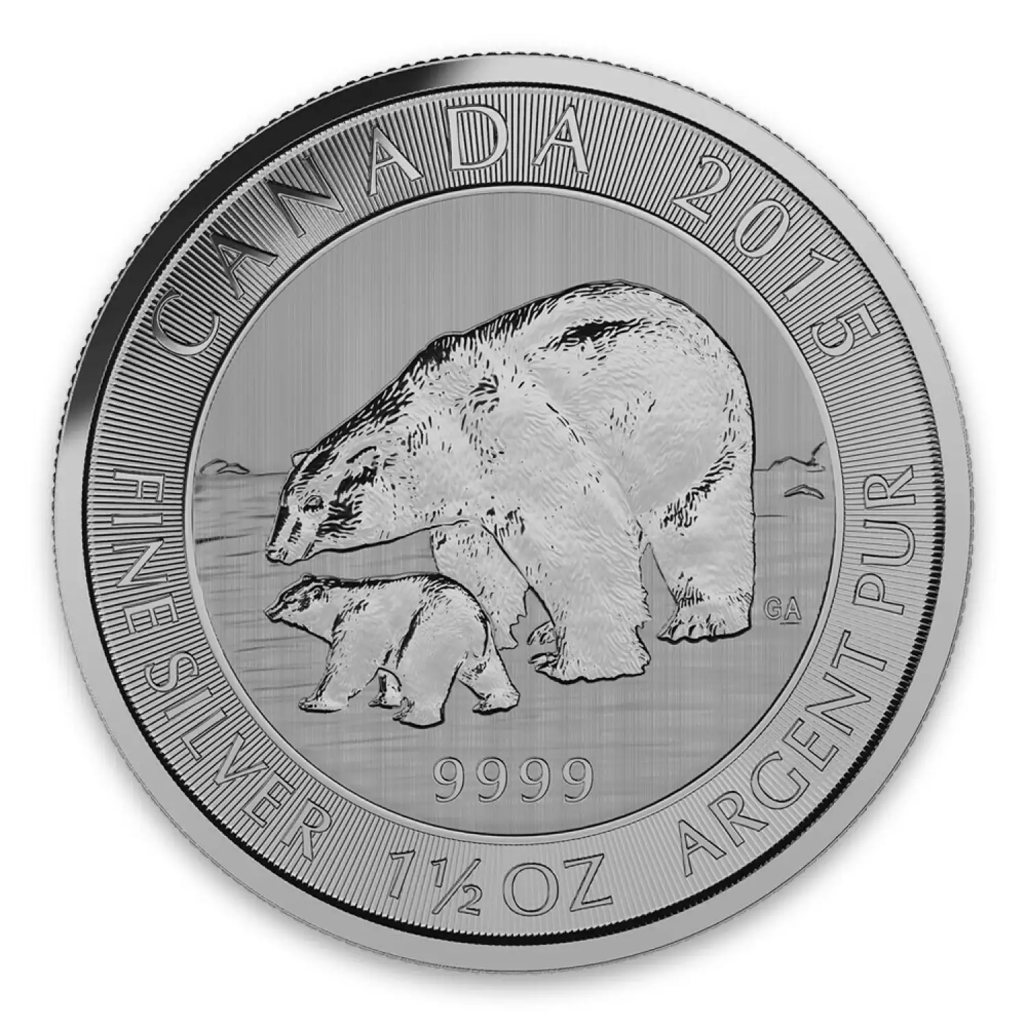 Lot of 2-2015 $8 1.5oz Canadian Silver Polar Bear and Cub .9999 Fine BU