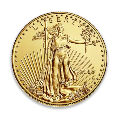 American Gold Eagle coin, 1/2 oz, with classic design featuring a soaring eagle and Lady Liberty.