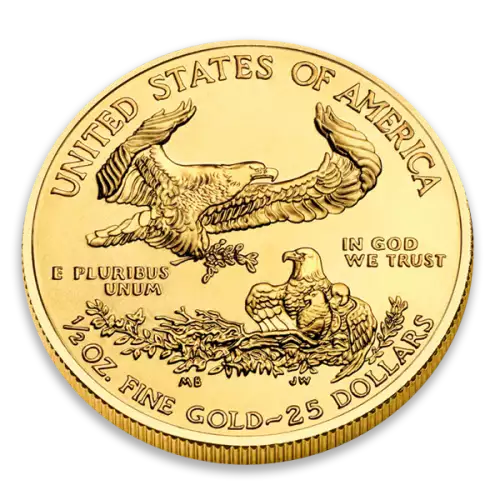 American Gold Eagle 1/2oz coin with flying eagles design, showcasing U.S. gold investment.