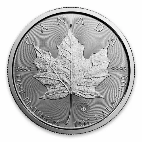 1oz Canadian Platinum Maple Leaf coin with maple leaf and platinum purity.