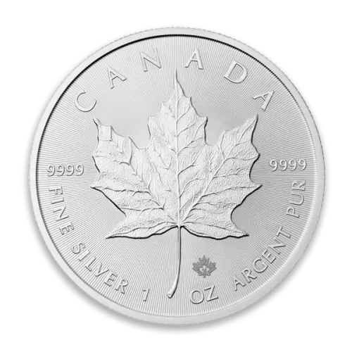 Canadian Silver Maple Leaf 1 oz coin showcasing the detailed maple leaf motif.