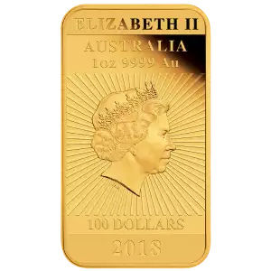2018 Australian Perth Mint 1oz Dragon Gold rectangular coin