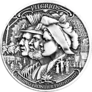 2020 Frontiers 1 oz Silver Round - Pilgrims (Antique Finish) (2)